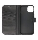 Echt Lederen Hoesje Wallet Case voor iPhone 13 Mini Zwart
