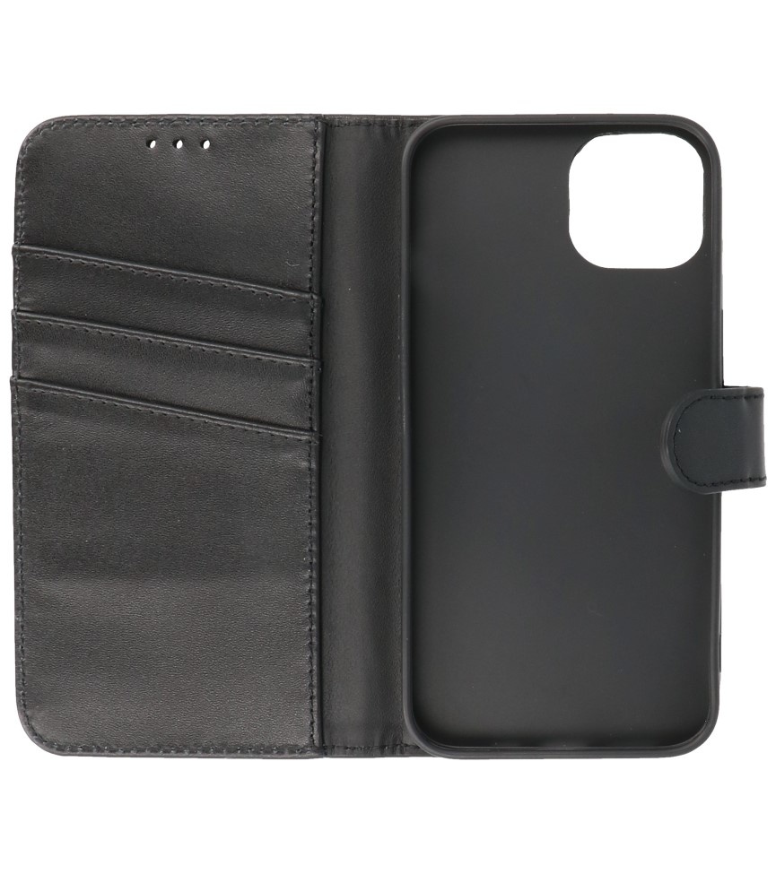 Echt Lederen Hoesje Wallet Case voor iPhone 13 Mini Zwart