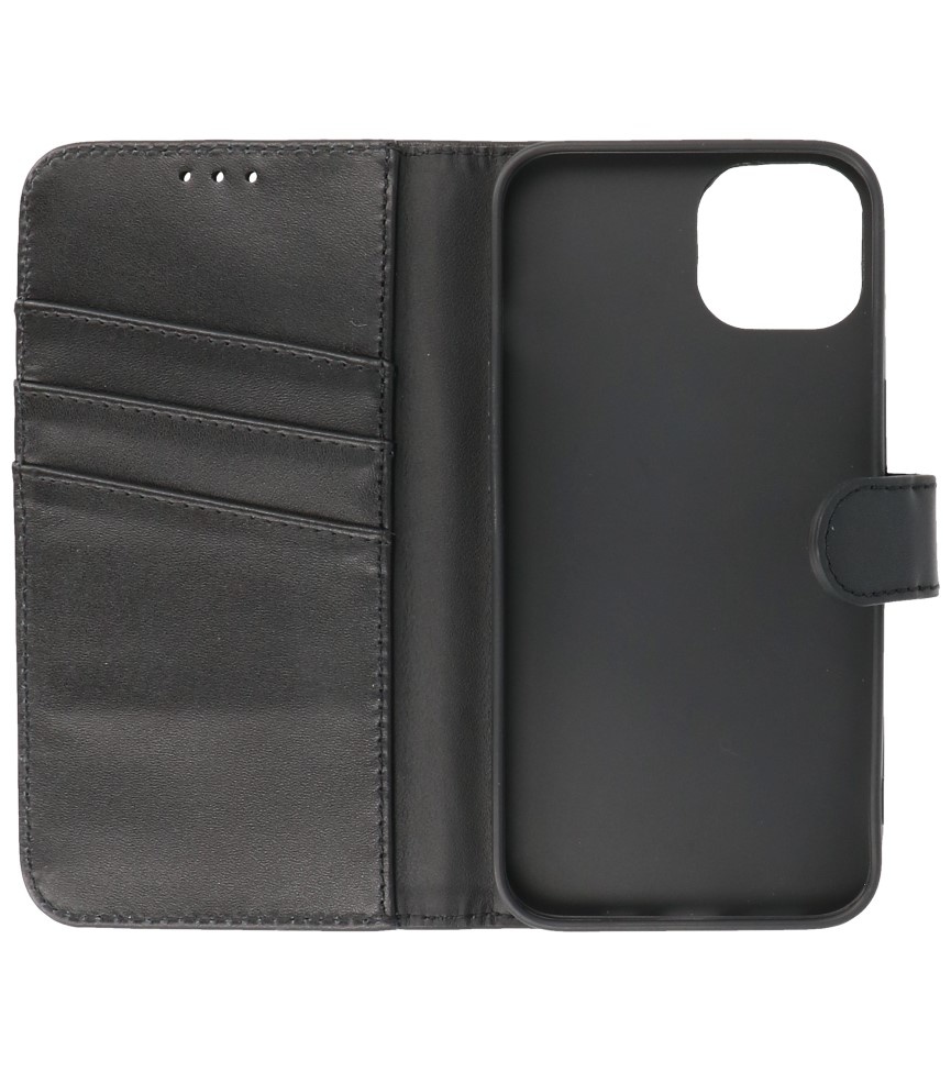 Etui portefeuille en cuir véritable pour iPhone 13 Noir