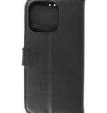 Echt Lederen Hoesje Wallet Case voor iPhone 13 Pro Zwart