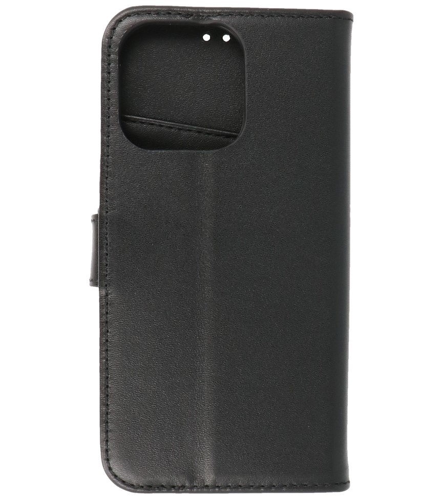 Echt Lederen Hoesje Wallet Case voor iPhone 13 Pro Zwart