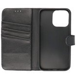 Echt Lederen Hoesje Wallet Case voor iPhone 13 Pro Zwart