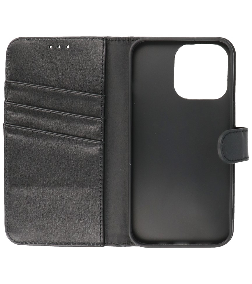 Echt Lederen Hoesje Wallet Case voor iPhone 13 Pro Zwart