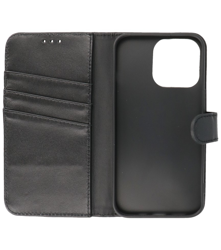 Echtes Leder Case Wallet Case für iPhone 13 Pro Schwarz