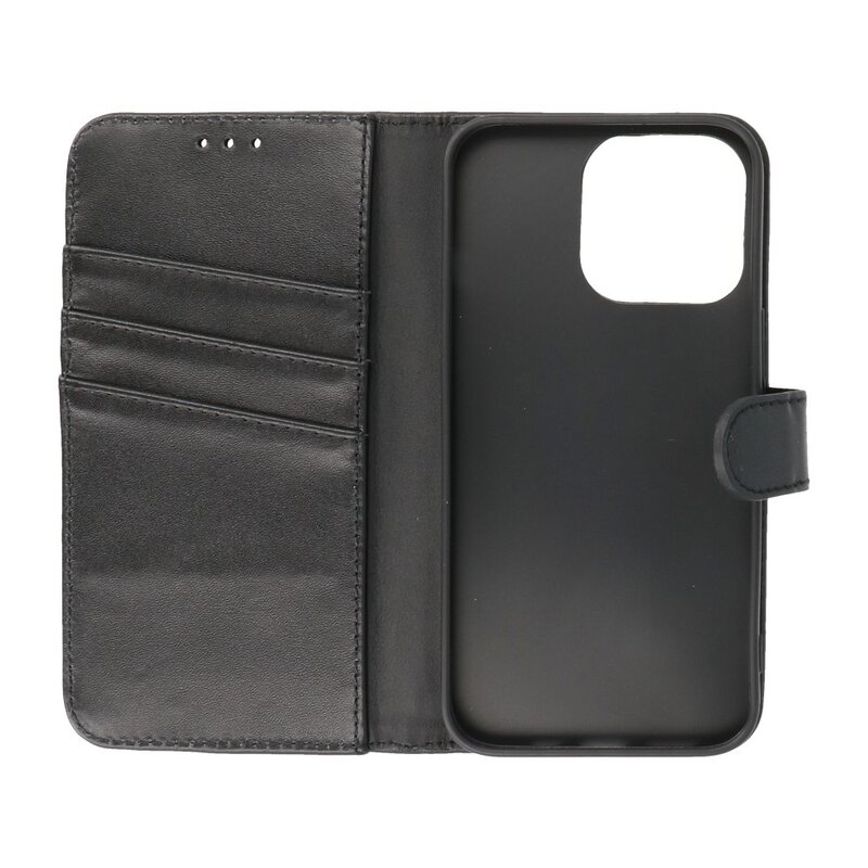 Etui i ægte læder Pung-etui til iPhone 13 Pro Max Sort