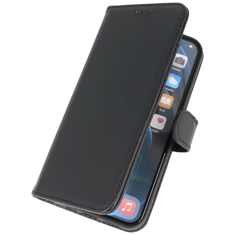 Etui i ægte læder Pung-etui til iPhone 13 Pro Max Sort