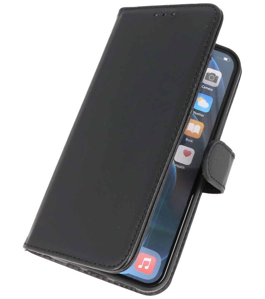 Etui portefeuille en cuir véritable pour iPhone 12 Mini Noir
