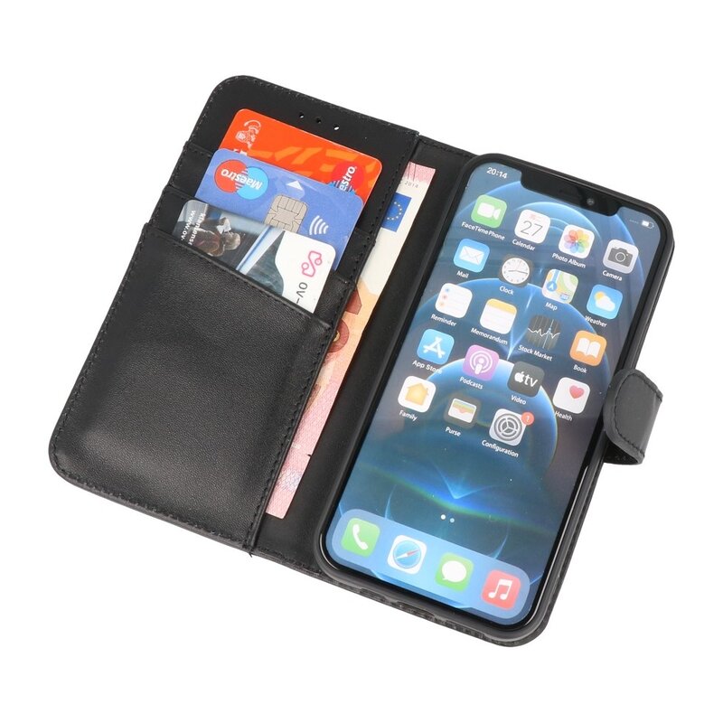 Echtes Leder Case Wallet Case für iPhone 12 Mini Schwarz