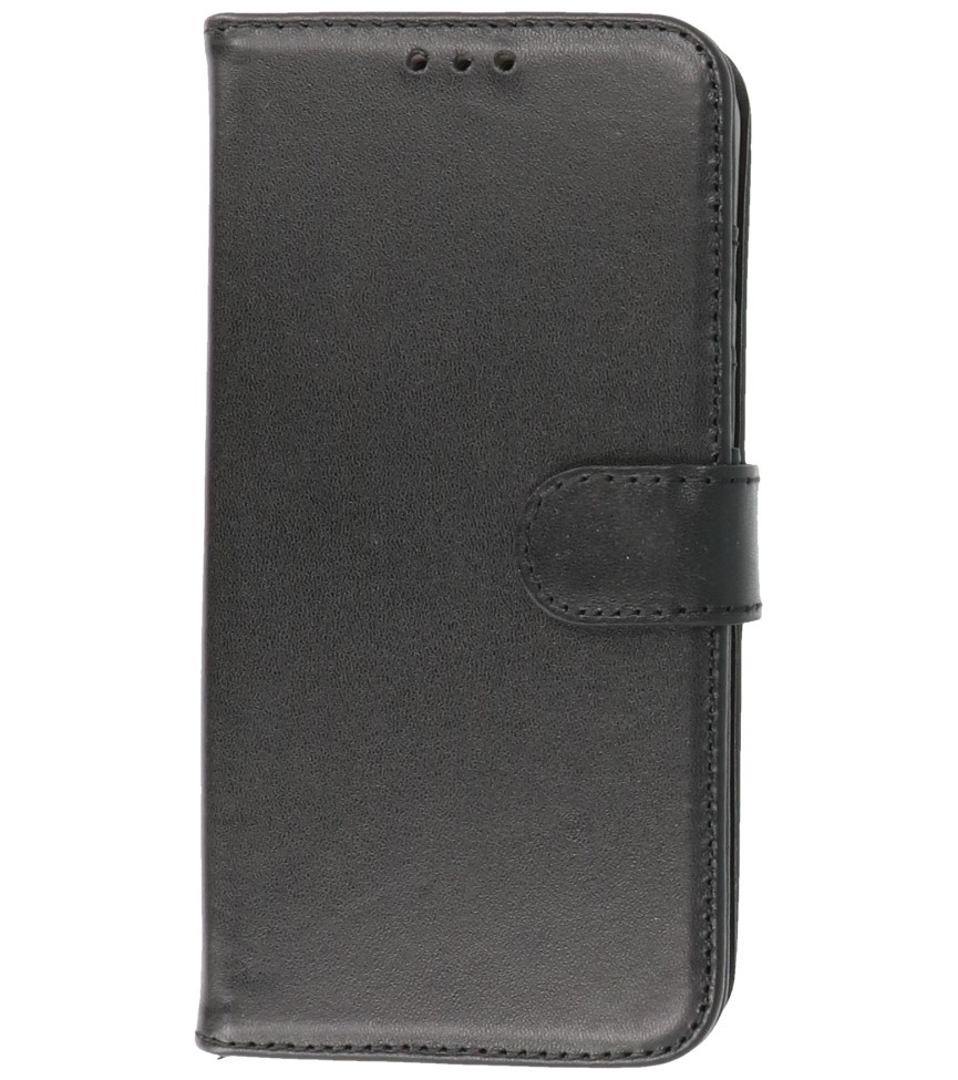 Echt Lederen Hoesje Wallet Case voor iPhone 12 Mini Zwart