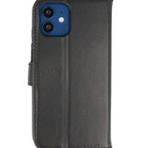 Echt Lederen Hoesje Wallet Case voor iPhone 12 Mini Zwart