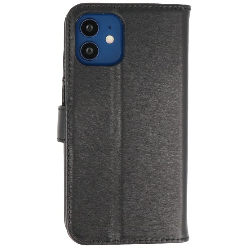 Echtes Leder Case Wallet Case für iPhone 12 Mini Schwarz
