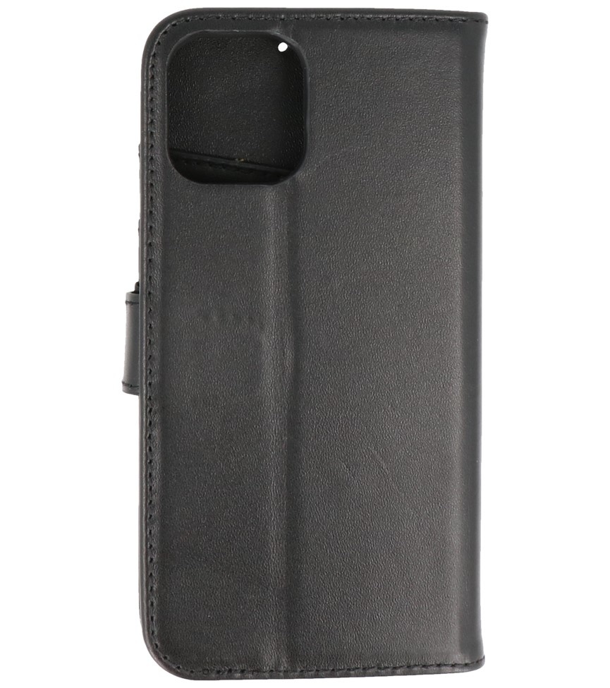 Echt Lederen Hoesje Wallet Case voor iPhone 12 Mini Zwart