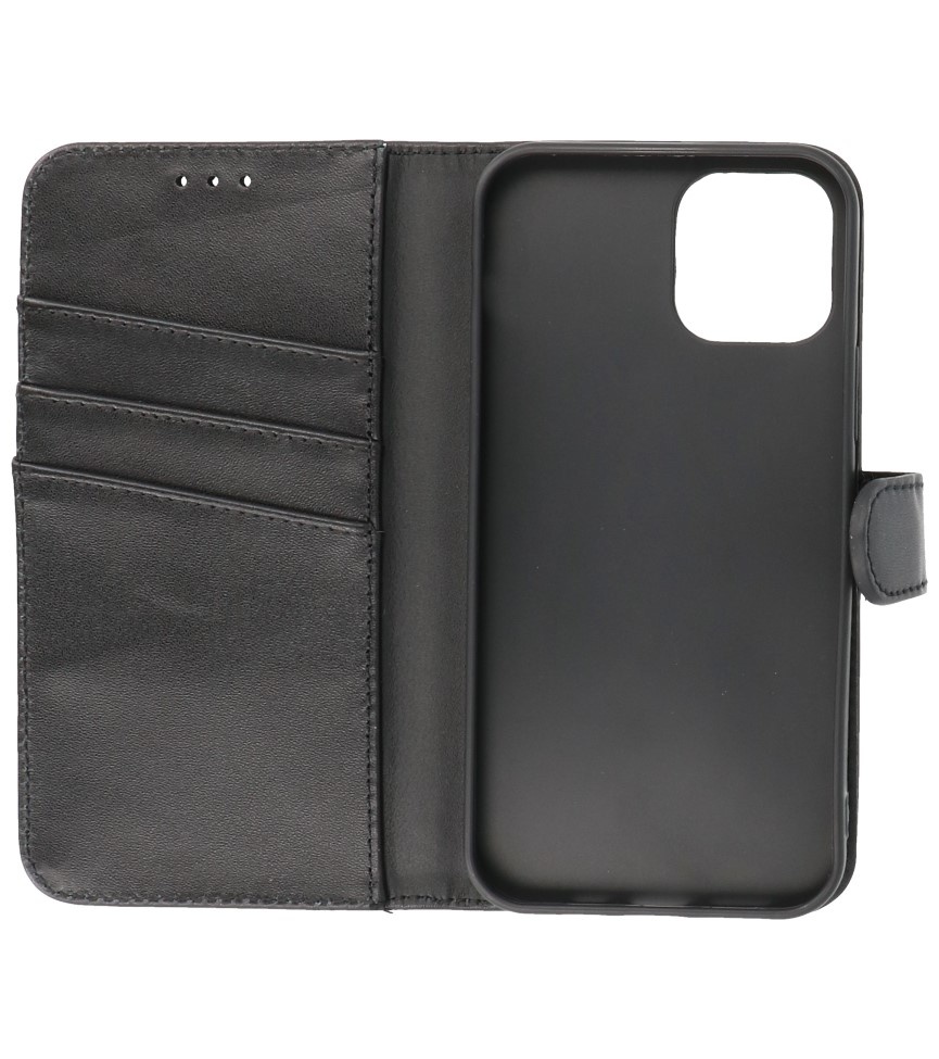 Echtes Leder Case Wallet Case für iPhone 12 Mini Schwarz