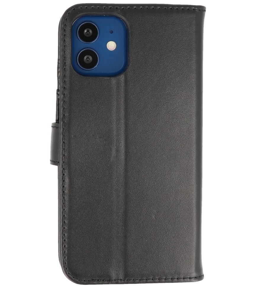 Echt Lederen Hoesje Wallet Case voor iPhone 12 - 12 Pro Zwart