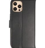 Echt Lederen Hoesje Wallet Case voor iPhone 12 Pro Max Zwart