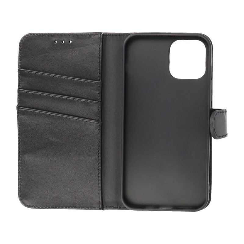 Custodia a portafoglio in vera pelle per iPhone 12 Pro Max nera
