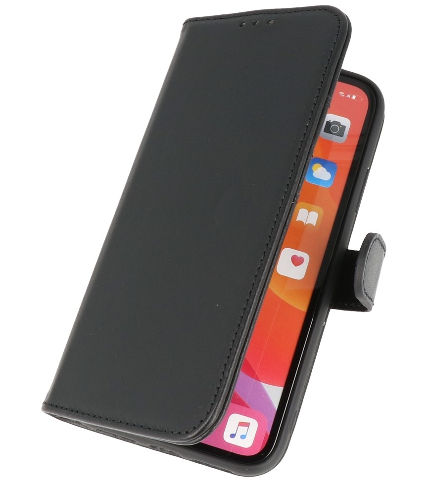 Etui portefeuille en cuir véritable pour iPhone 11 Noir
