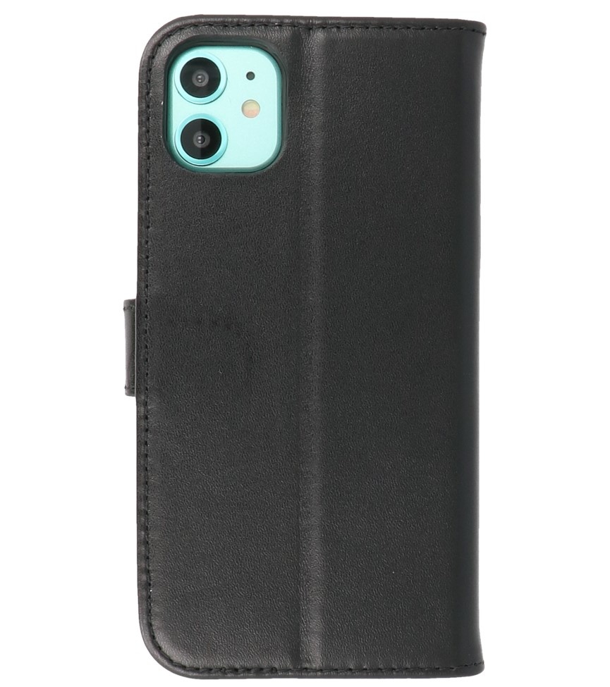 Etui portefeuille en cuir véritable pour iPhone 11 Noir