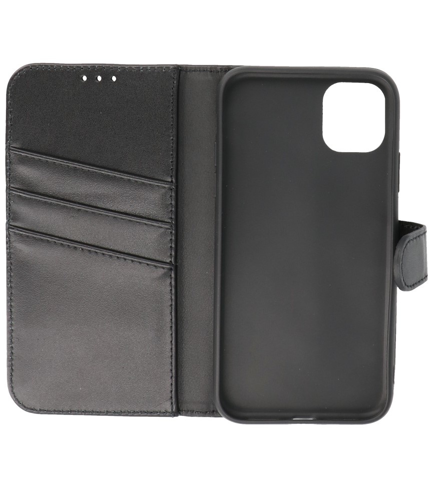 Echt Lederen Hoesje Wallet Case voor iPhone 11 Zwart