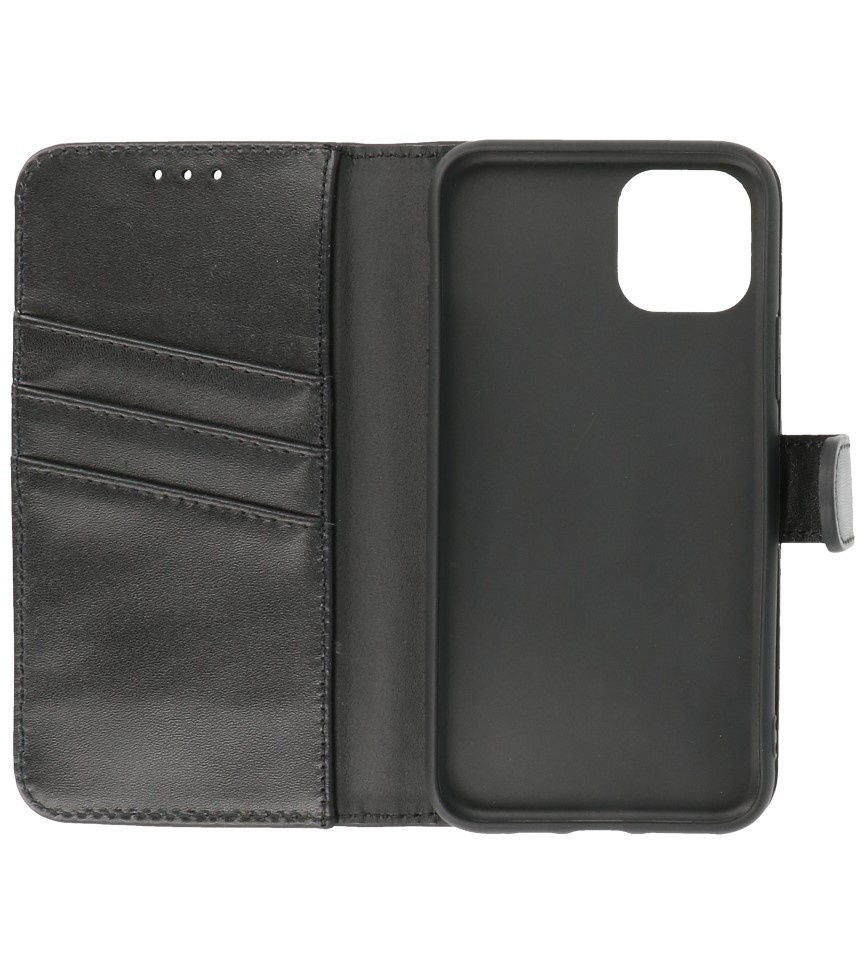 Echt Lederen Hoesje Wallet Case voor iPhone 11 Pro Zwart