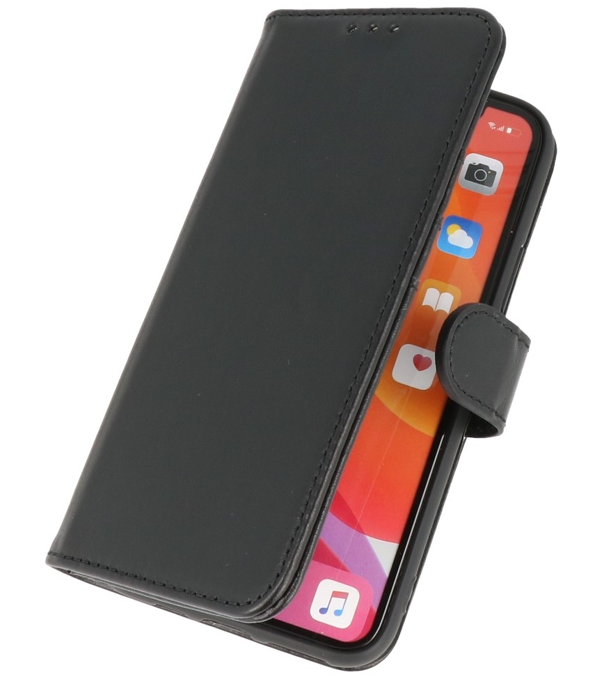 Echt Lederen Hoesje Wallet Case voor iPhone 11 Pro Max Zwart