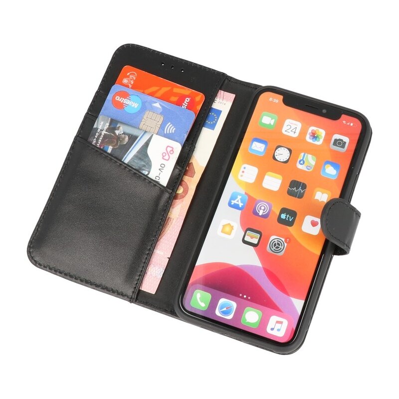 Custodia a portafoglio in vera pelle per iPhone 11 Pro Max nera