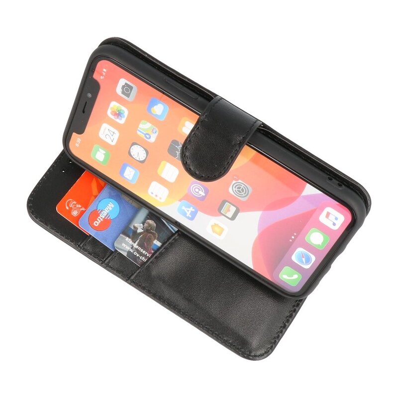 Custodia a portafoglio in vera pelle per iPhone 11 Pro Max nera