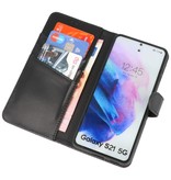 Echt Lederen Hoesje Wallet Case Samsung Galaxy S21 Zwart