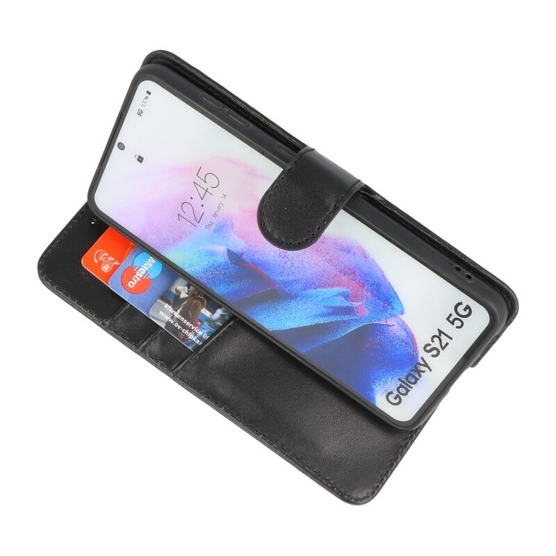 Etui i ægte læder Pung-etui til Samsung Galaxy S21 Sort