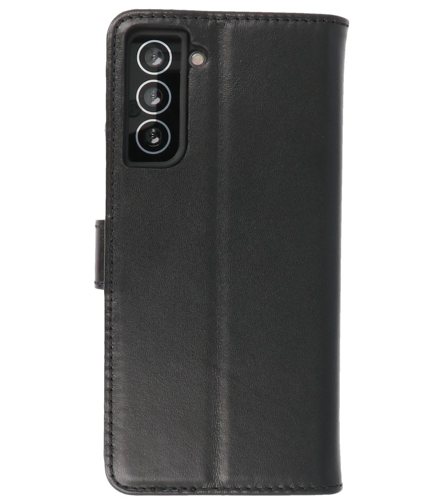 Echt Lederen Hoesje Wallet Case Samsung Galaxy S21 Zwart