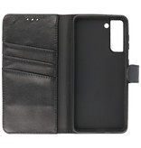 Echt Lederen Hoesje Wallet Case Samsung Galaxy S21 Zwart