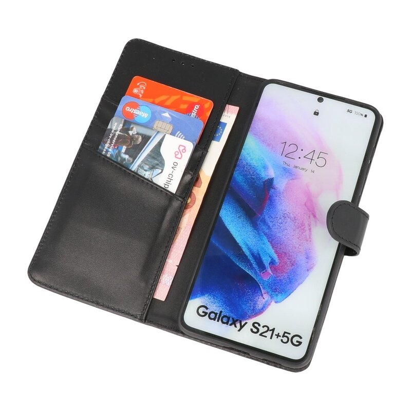 Echtes Leder Case Wallet Case Samsung Galaxy S21 Plus Schwarz