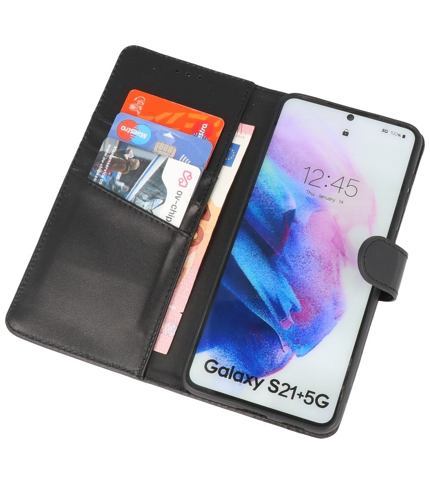 Echt Lederen Hoesje Wallet Case Samsung Galaxy S21 Plus Zwar