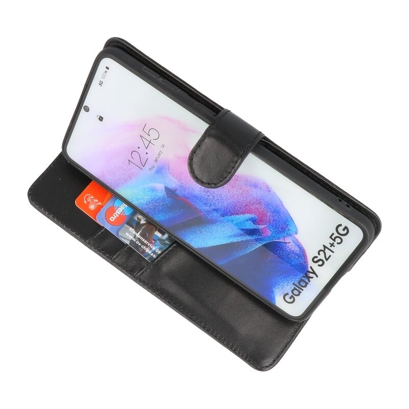 Echtes Leder Case Wallet Case Samsung Galaxy S21 Plus Schwarz