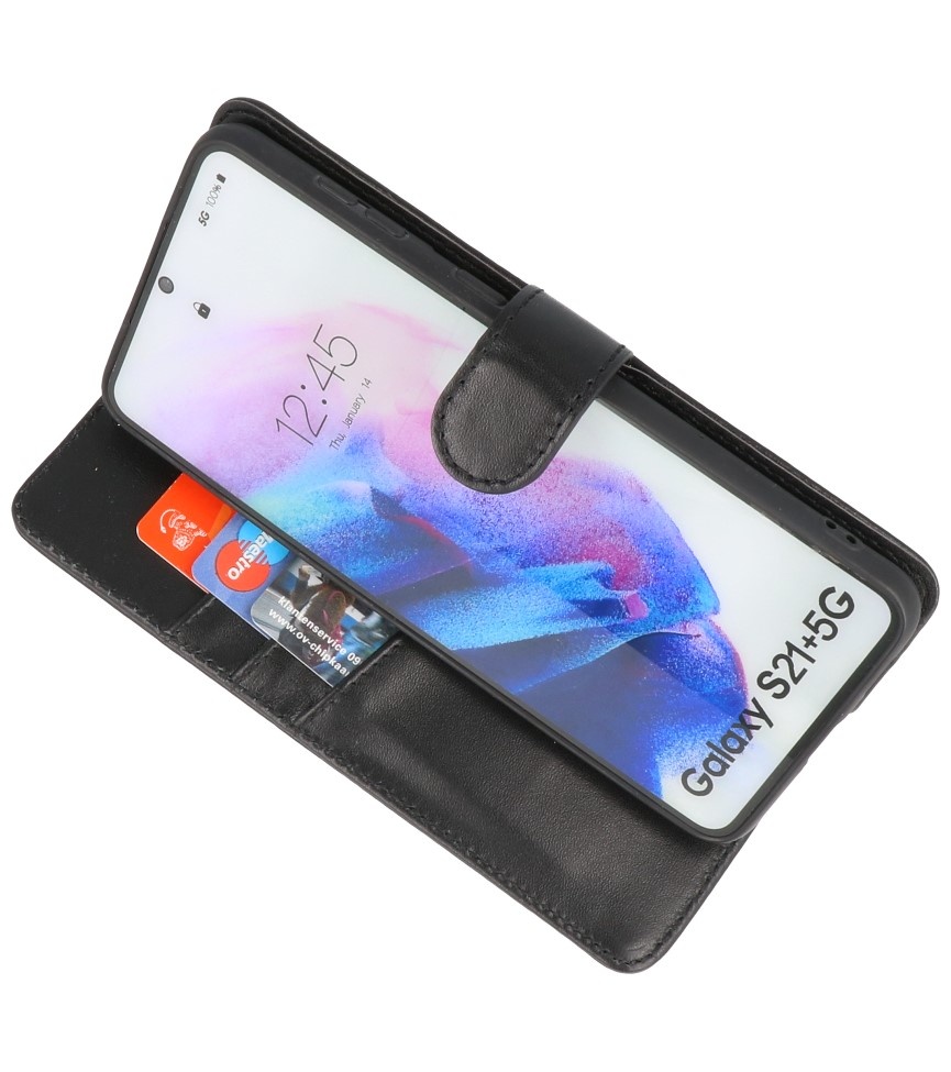 Echt Lederen Hoesje Wallet Case Samsung Galaxy S21 Plus Zwar