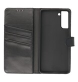 Echtes Leder Case Wallet Case Samsung Galaxy S21 Plus Schwarz