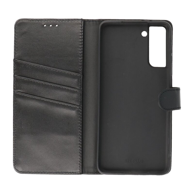 Echtes Leder Case Wallet Case Samsung Galaxy S21 Plus Schwarz