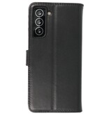Echt Lederen Hoesje Wallet Case Samsung Galaxy S21 FE Zwart