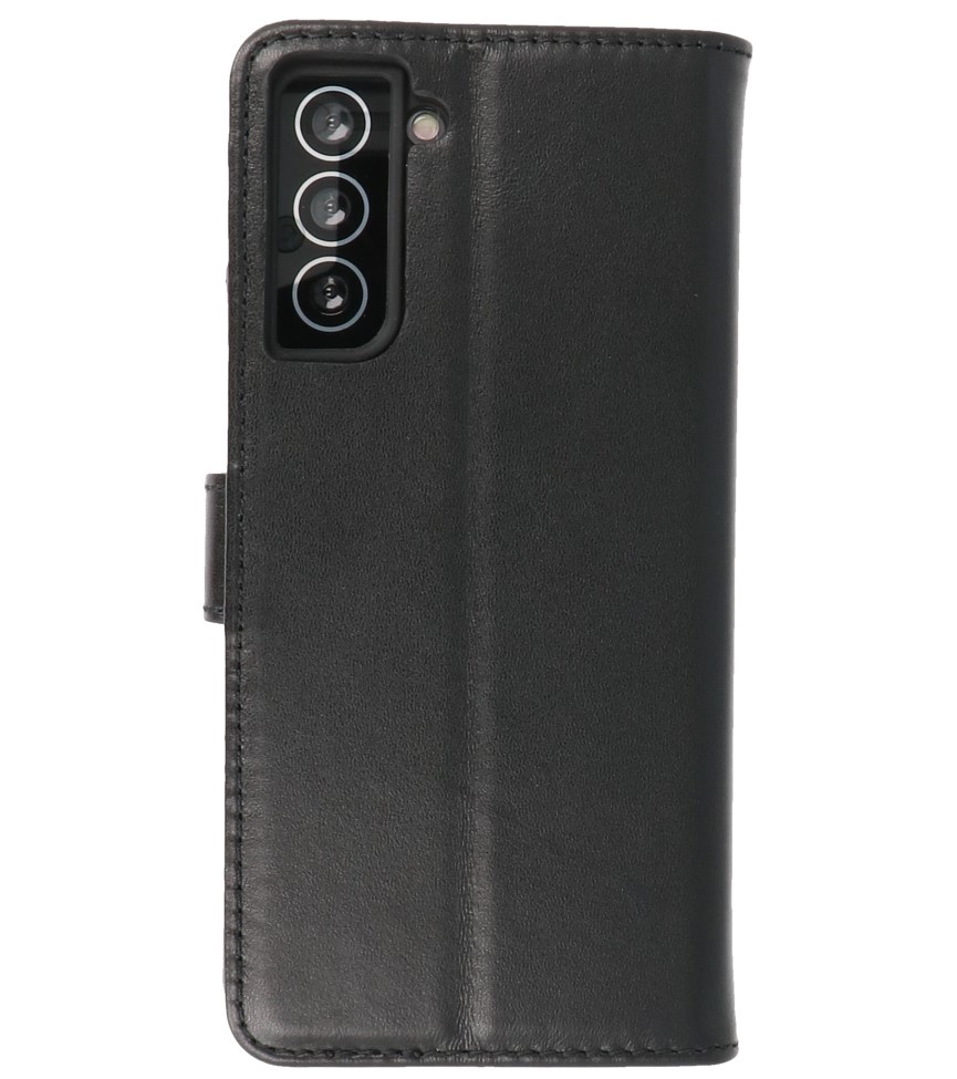 Echt Lederen Hoesje Wallet Case Samsung Galaxy S21 FE Zwart