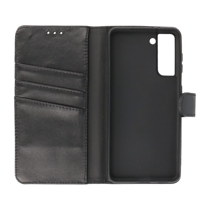 Echt Lederen Hoesje Wallet Case Samsung Galaxy S21 FE Zwart