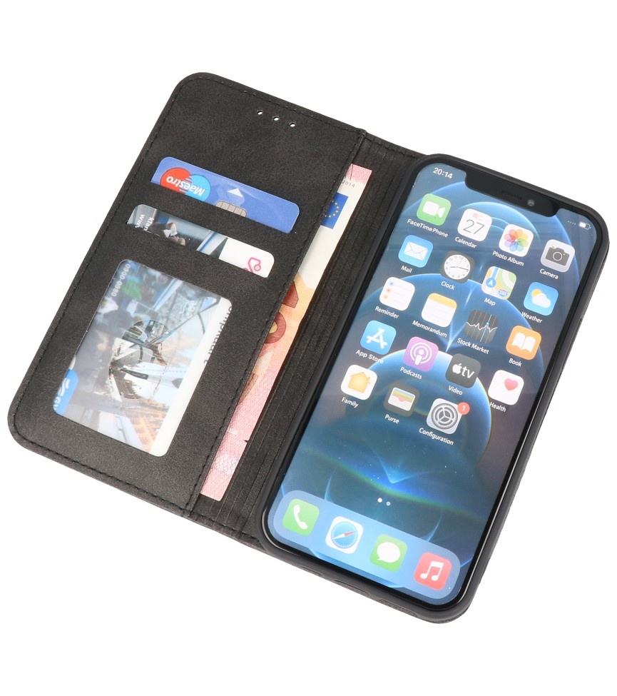 Magnetic Folio Book Case für iPhone 12 - 12 Pro Schwarz