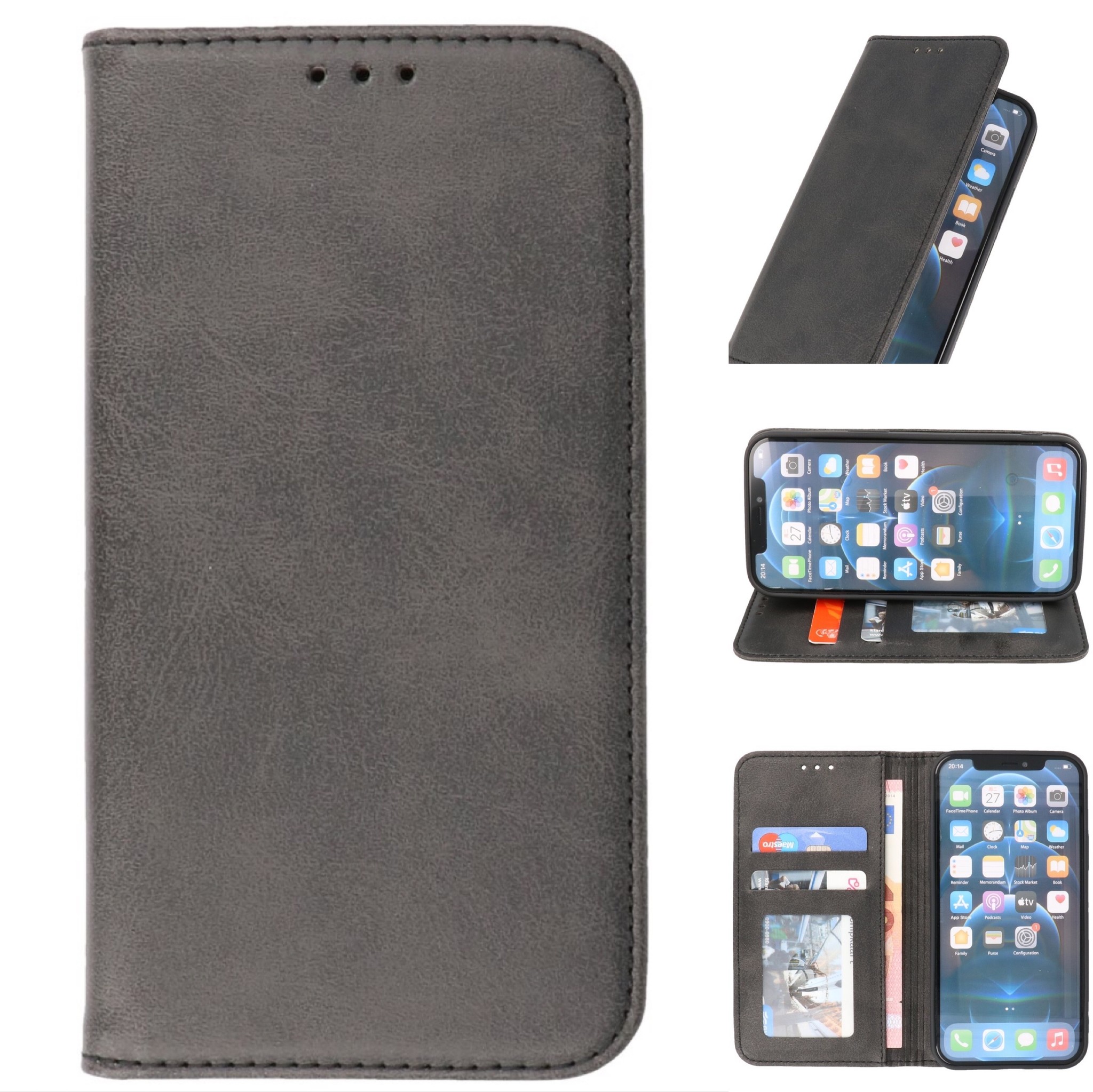 Hoesjes geschikt voor Apple Magnetic Folio Book Case for iPhone 12 - 12 Pro Black