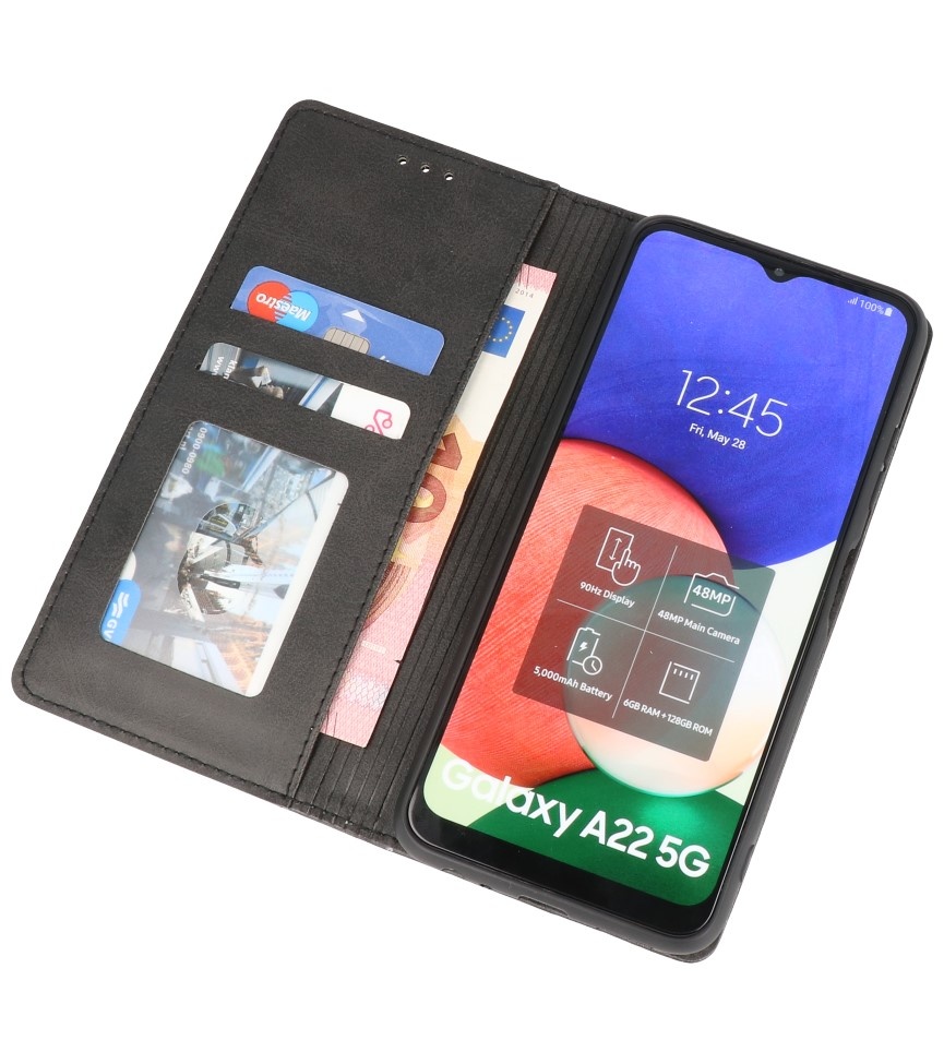 Magnetisk Folio Book Cover til Samsung Galaxy A22 5G Sort