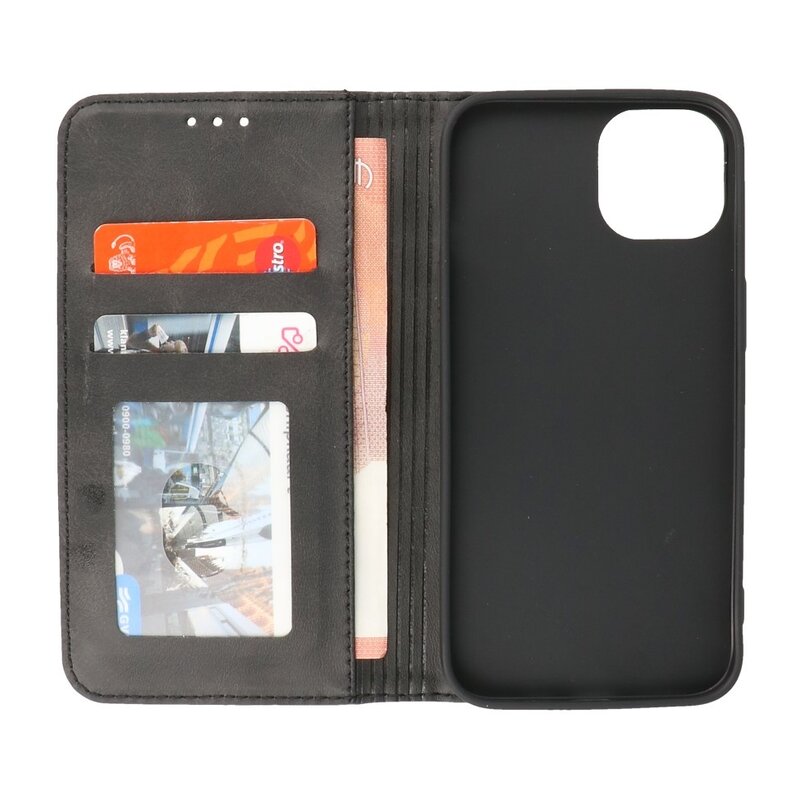 Magnetic Folio Book Case für iPhone 13 Schwarz