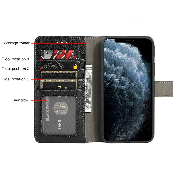 Funda de piel auténtica para iPhone 11 Pro Negro