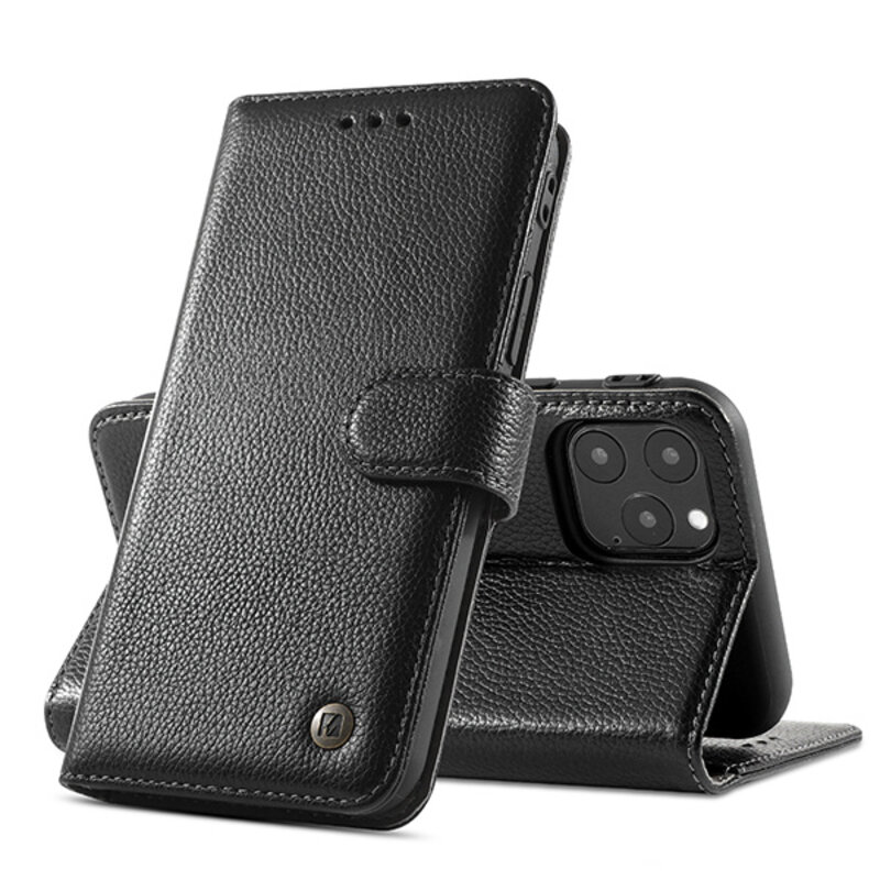 Étui en cuir véritable pour iPhone 11 Pro Max Noir
