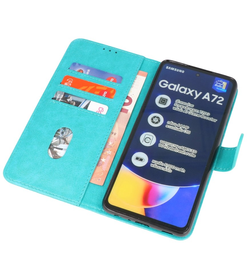 Bookstyle Tegnebog Etui til Samsung Galaxy A72 5G Grøn