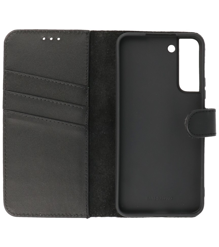 Funda tipo billetera de cuero genuino para Samsung Galaxy S22 Plus Negro