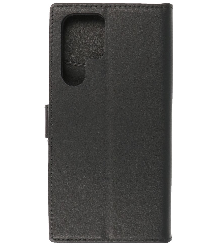 Echt Lederen Wallet Cases Hoesje voor Samsung Galaxy S22 Ultra Zwart