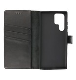 Funda tipo billetera de cuero genuino para Samsung Galaxy S22 Ultra Black
